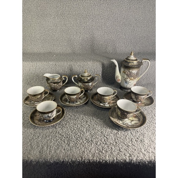 Japanese Dragon Teapot Tea Cups Sugar Bowl Creamer Coffee Cup And Saucers